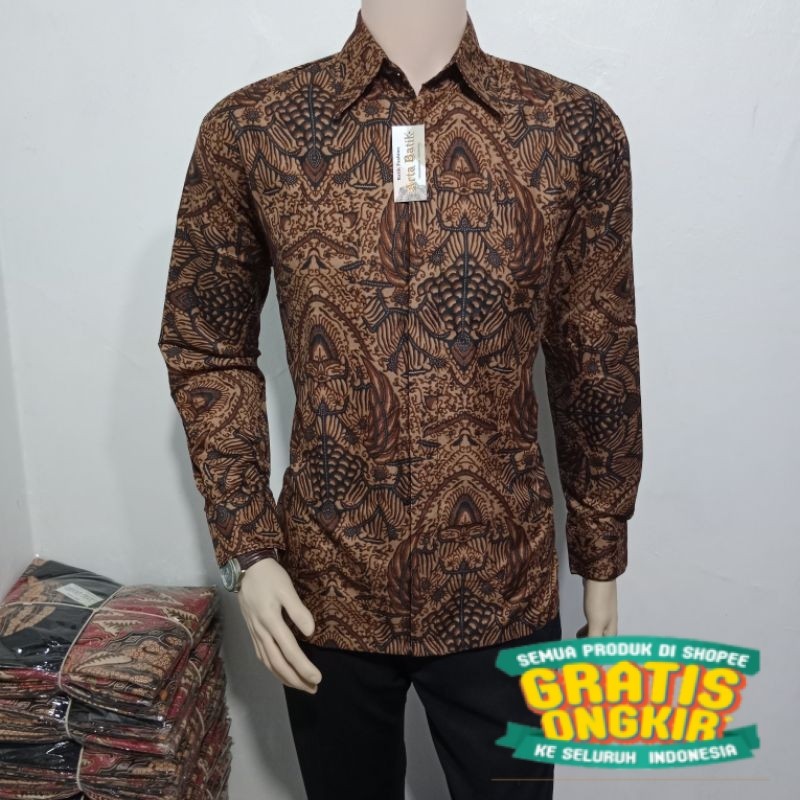 kemeja batik blawasan coklat premium original arta batik super KODE 008 l batik laskala l batik pria