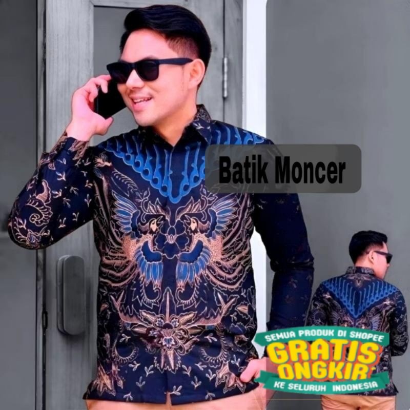 Kemeja Batik Kondangan Batik Pria Panjang Modern Motif Cakra Putih/ ANAK copel dewasa papa adek