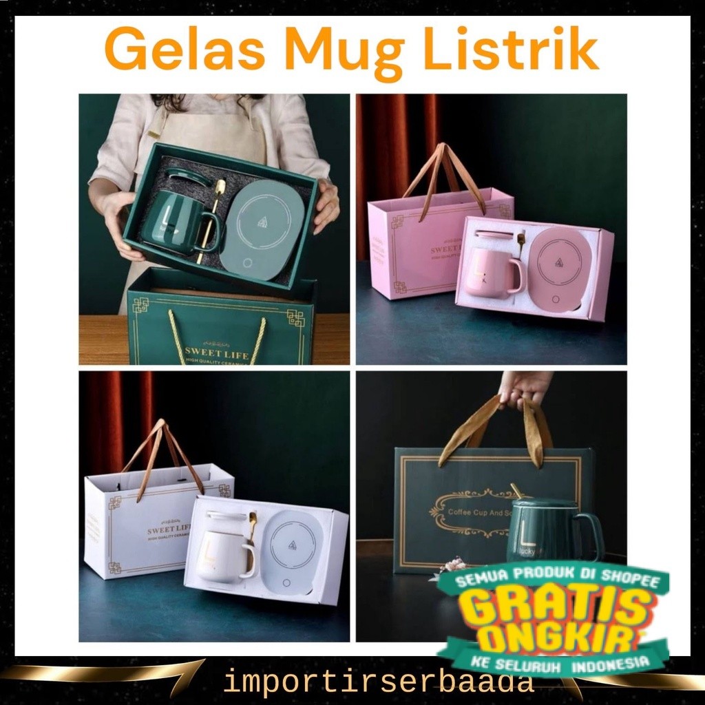 

IMP- Gelas Mug Keramik Listrik Penghangat Air Eletrik Mug Set Gelas Cangkir Hampers/ keluarga oleh oleh