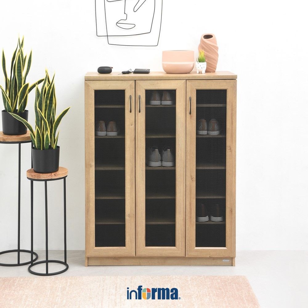 Informa Pedro Kabinet 3 Pintu Jaring Besi - Cokelat Lemari Kabinet Mesh Serbaguna Cabinet Penyimpana
