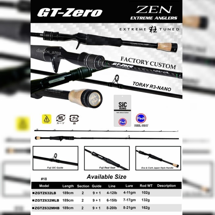 Joran Zen Zagan GT-Zero Baitcasting & Spinning Rod Toray SiC Guide - Sp 631MLS 15LB
