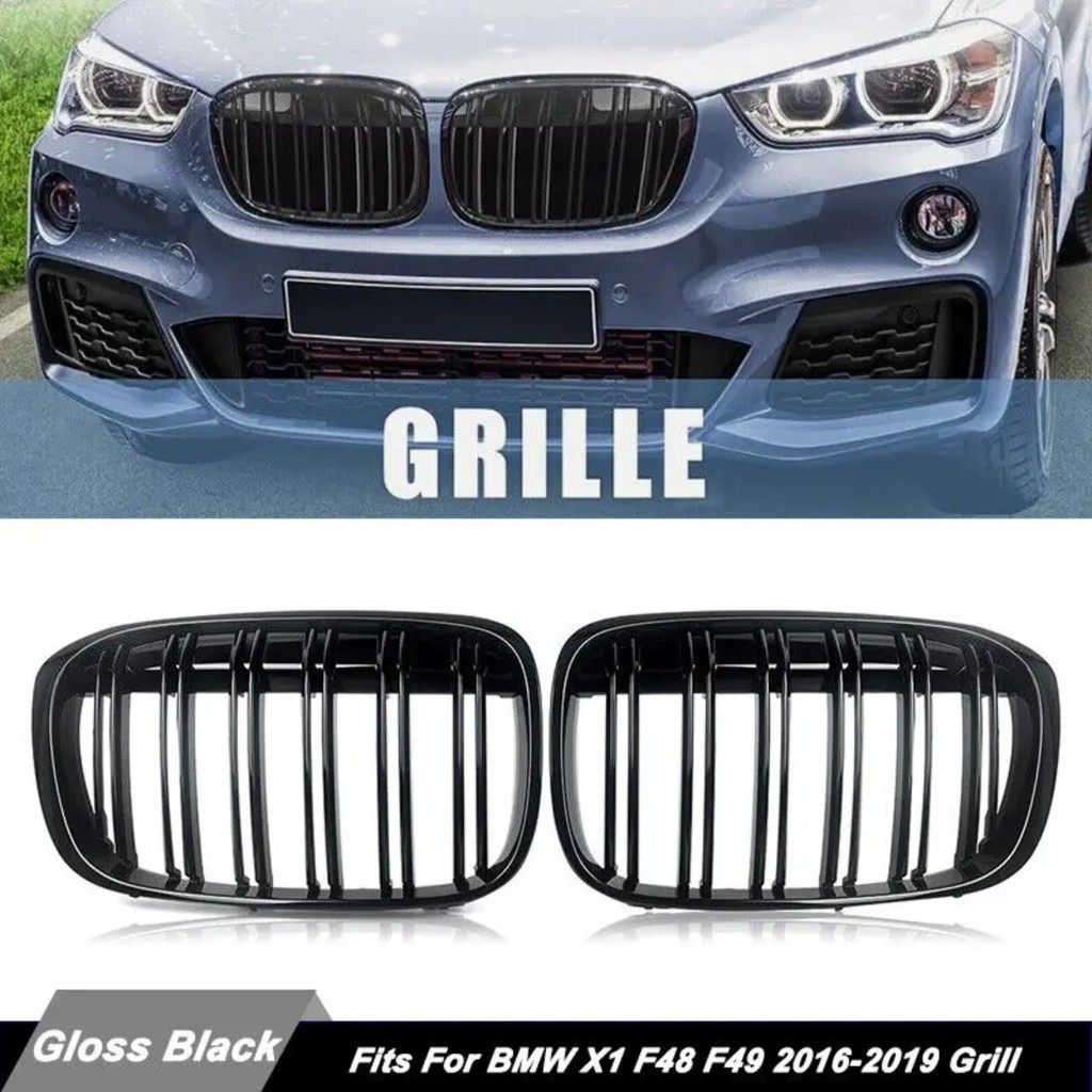 F48 Grill Front Bumper Kidney Grill Grille Glossy Black Racing Grille Dual Slat For BMW F48 F49 X1 2