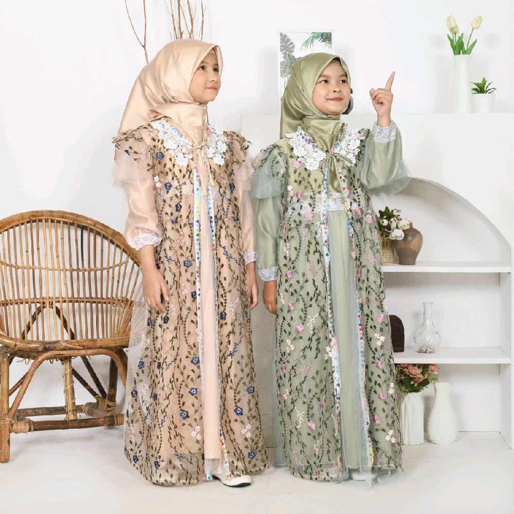 Sinarbaru Kids Gamis Anak Perempuan Bahan Satin Velvet Outer Rompi Tile Umur 3 sampai 12 Tahun