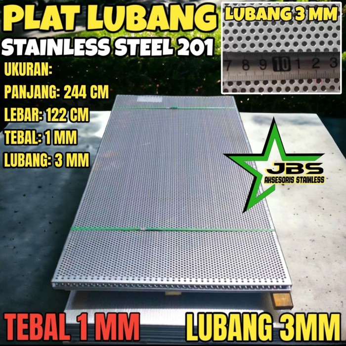 KC27 PLAT LUBANG 201 - 122CMX244CM - (1 MM) - LUBANG 3MM STAINLESS STEEL 201 - PLAT PERFORATED - PLA