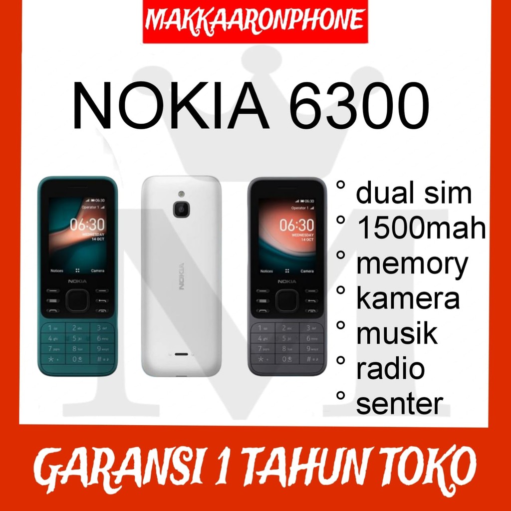 X61_ Hp Nokia 6300 2021 Baru [Garansi 1 Tahun] Kamera, Musik, Radio, Senter, Slot Memori,