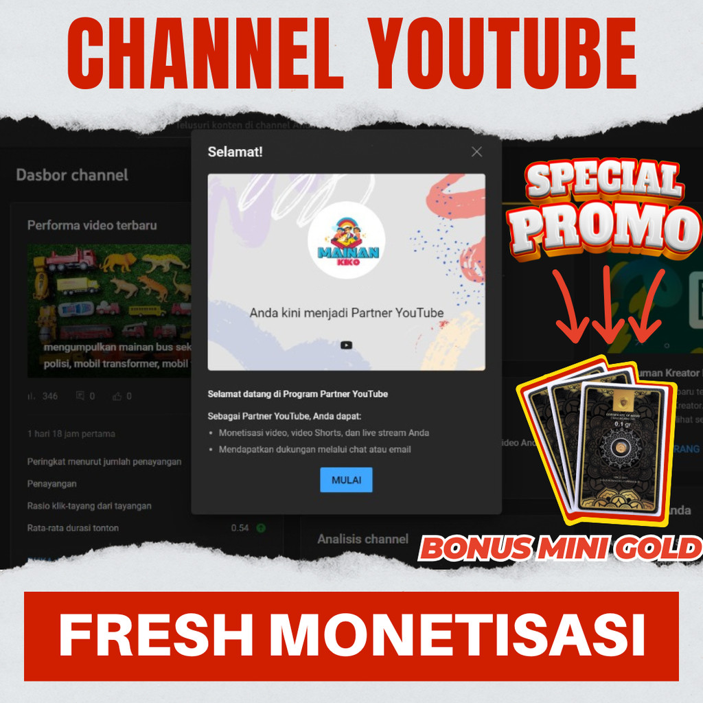 JUAL AKUN YOUTUBE SUDAH MONETISASI (FRESH) TINGGAL PAKAI SEPAKET ADSENSE