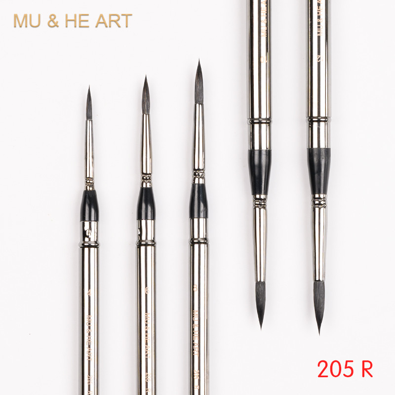 

Travel Mini Pen Squirrel Hair Mixed Artist Watercolor Painting Brush Tool Gun Plated Brass Cap Round Head 205R MU HE ART