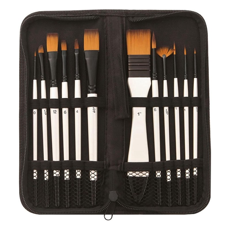 

Artist Paint Brushes, 12Pcs Nylon Hair Set With Carry Bag For Acrylic And Oil - Perfect For Beginners