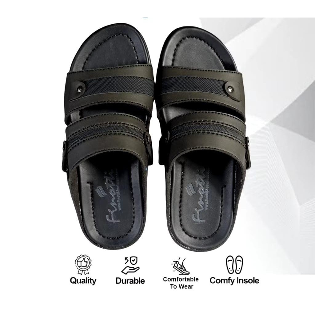 Sandal Slop Pria Kulit Sintetis - Model Ban Dua Slide Sandal Karet Pria Finotti BPZ 14 | 39-43
