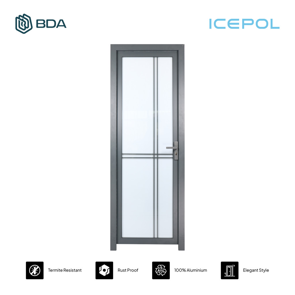 Icepol Pintu Kamar Mandi Aluminium Pintu Alumunium Full Set Pintu Kaca Aluminium Kamar Mandi White G