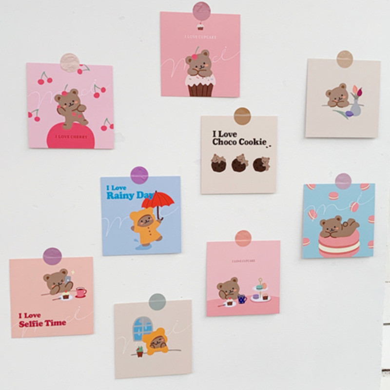 

9pcs Korean Cute Cartoon Bear Decoration Greeting Cards I Love Cupcake Handbook Album Room Wall Sticker Photo Props Stationery