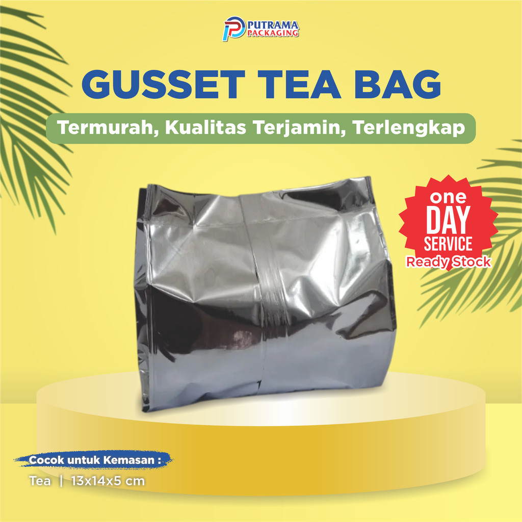 

( 1 PACK ISI 100 PCS ) Kemasan Gusset Tea Bag Metalize Ukuran 13x14x5