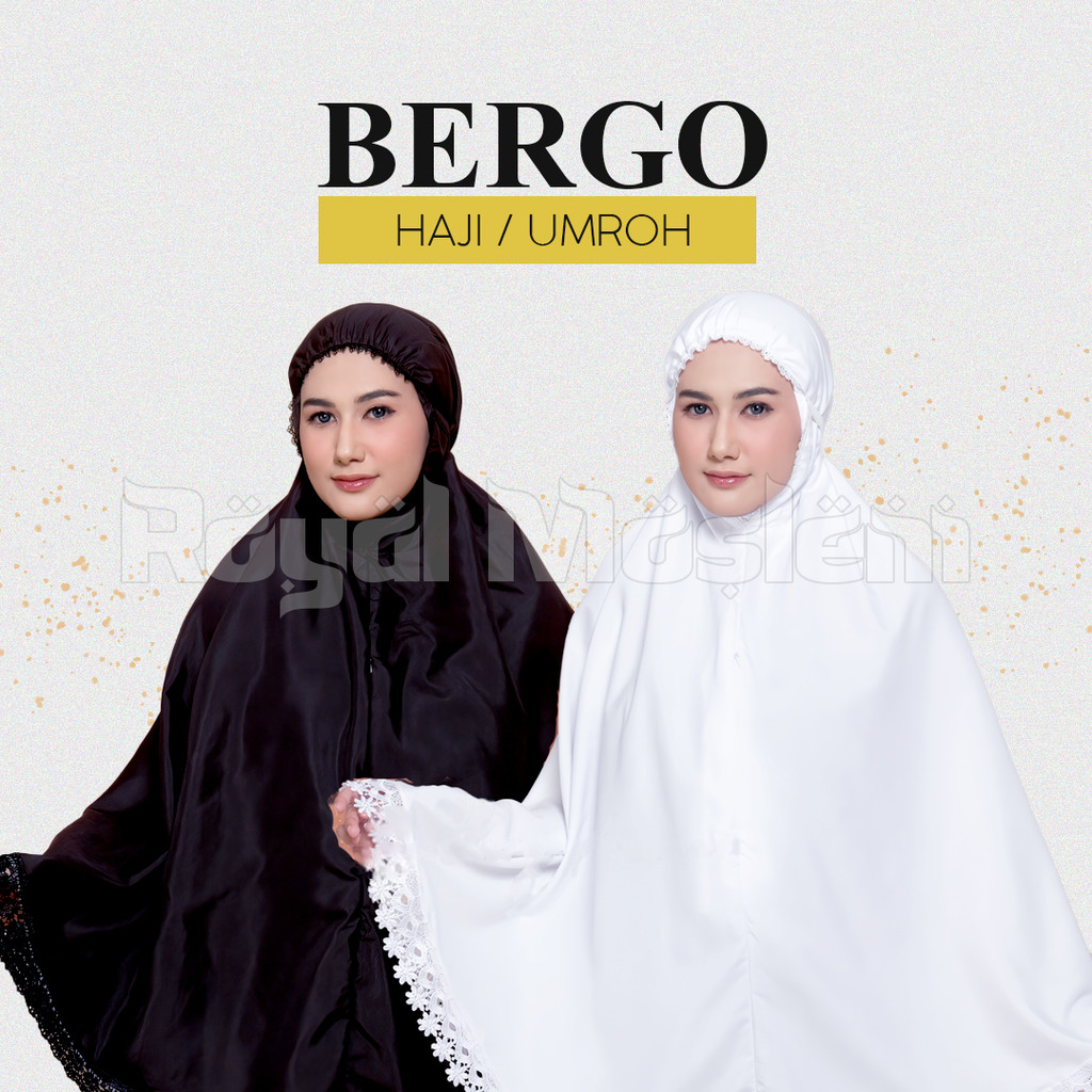Bergo Hitam Putih Polos Haji Umroh - Hijab Kerudung Jilbab Panjang Syar'i