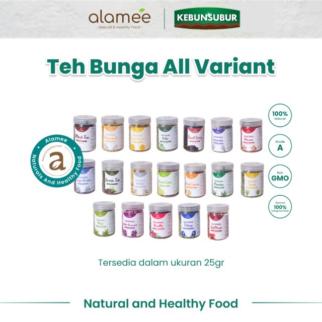 

ALAMEE Teh Hijau Green Tea Bunga Chamomile Flower Mawar Melati Lavender Peppermint Earl Grey Organik kebunsubur Kebunsubur