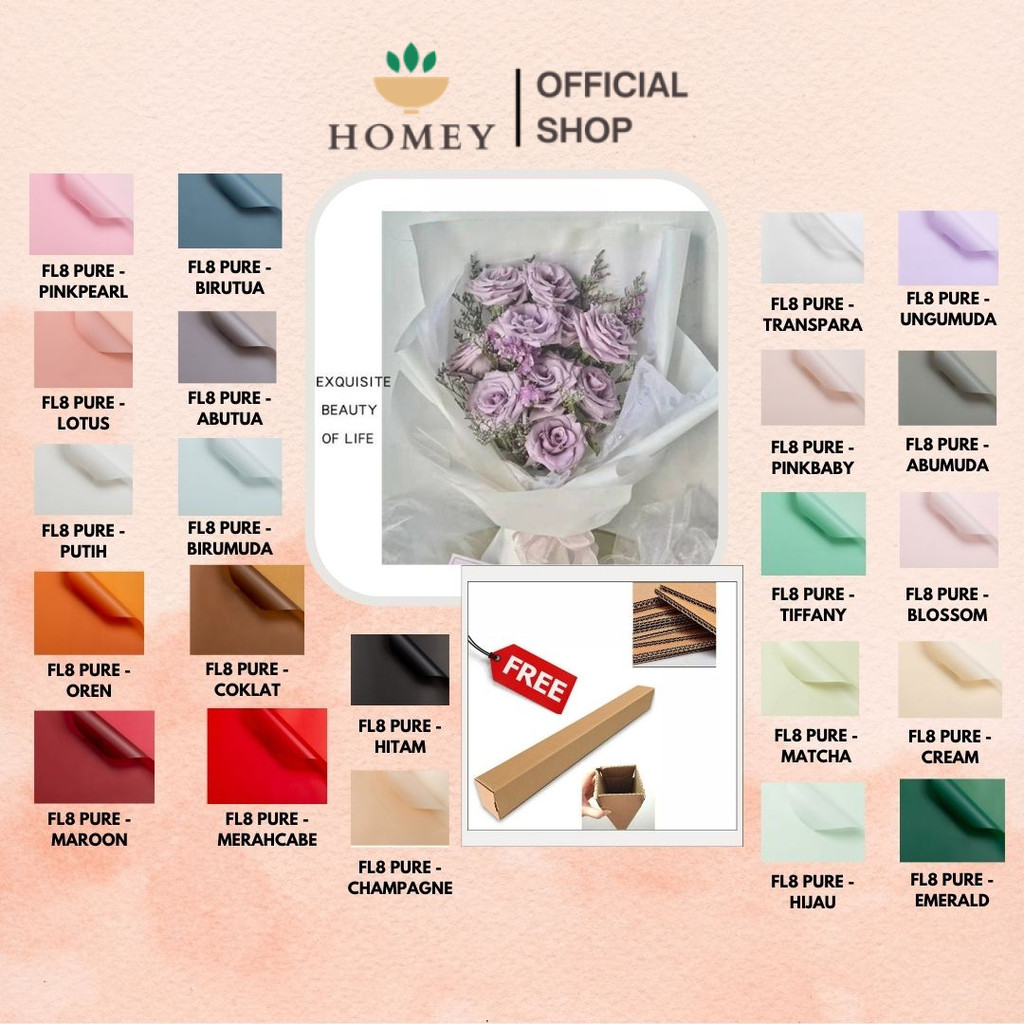 

HOMEY - (5 LEMBAR) - FL8 PURE Kertas Bunga Buket Warna Polos/Kertas Buket Bunga Florist Cellophane