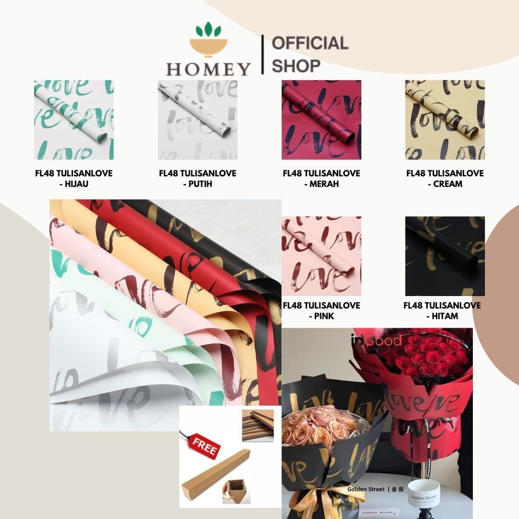 

HOMEY - FL48 TULISAN LOVE Kertas Bunga Paper Buket Motif Cellophane
