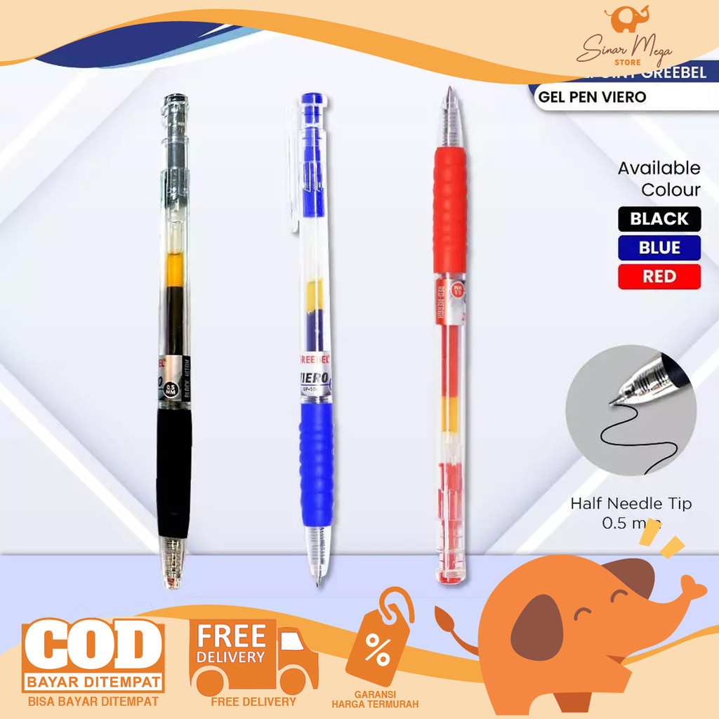 

GREEBEL Retractable Gel Pen 0.5mm GP-504 VIERO Pulpen Gel Cetek SATUAN Bullet Tip Murah