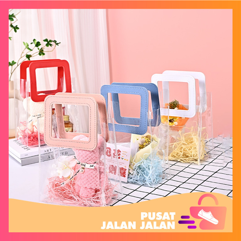 

PJJ - 6286 Hampers Bag Transparant / Goodie Bag Handle Serbaguna / Tas Kado Motif Polos / Handbag Gift Souvenir Transparant