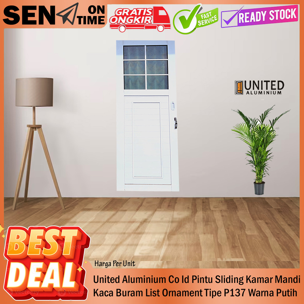 United Aluminium Co Id - Pintu Sliding Kamar Mandi Kaca Buram List Ornament Tipe P137 Warna Putih Uk