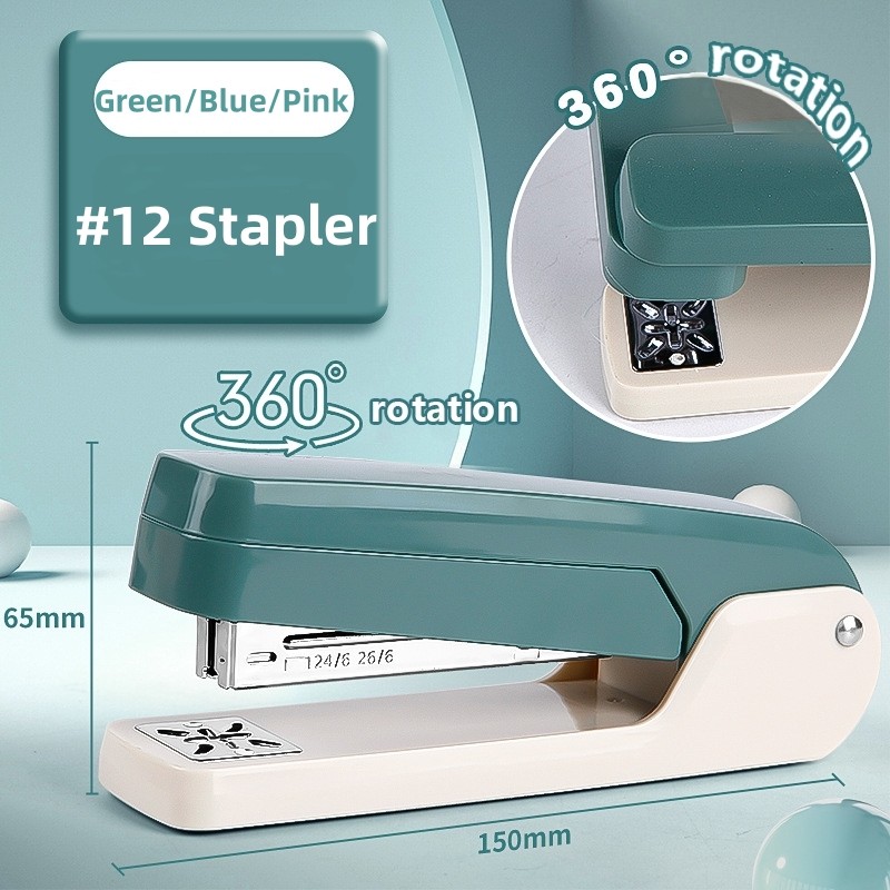 

360° Rotatable Heavy Duty Stapler Green/Blue/Pink for Students Home Office Use 24/6 26/6 Desktop Staplers Paper Binding Tools