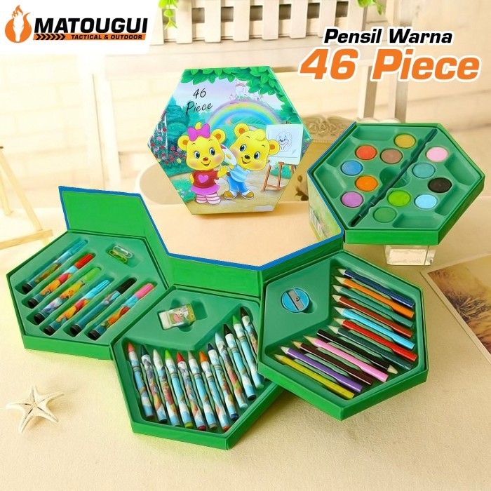 

[New]PROMO Crayon Set Susun 4 Pensil Warna isi 46 pcs Cat Air Lukis Alat Gambar - CBTZ-001
