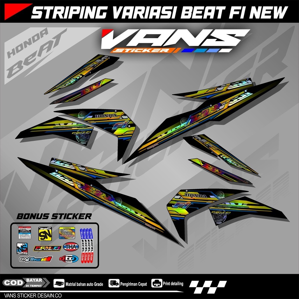 Striping Beat Fi Esp,beat street,Beat Fi New  2017 2018 2019 2020  bahan hologram pelangi,chrome-Sti