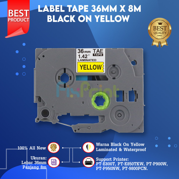 

Compatible Label Tape Laminated TZE-661 36mm X 8m Black On Yellow Cassette Printer Bro PT-E800T PT-E850TKW PT-P900W PT-P950NW PT-9800PCN