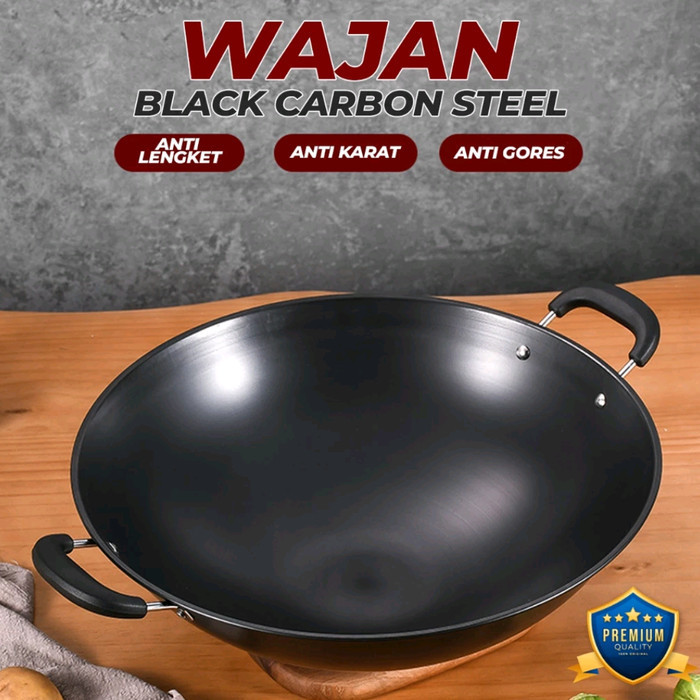 Wajan Penggorengan Kuali Besi Black Carbon Steel Anti Lengket 44cm