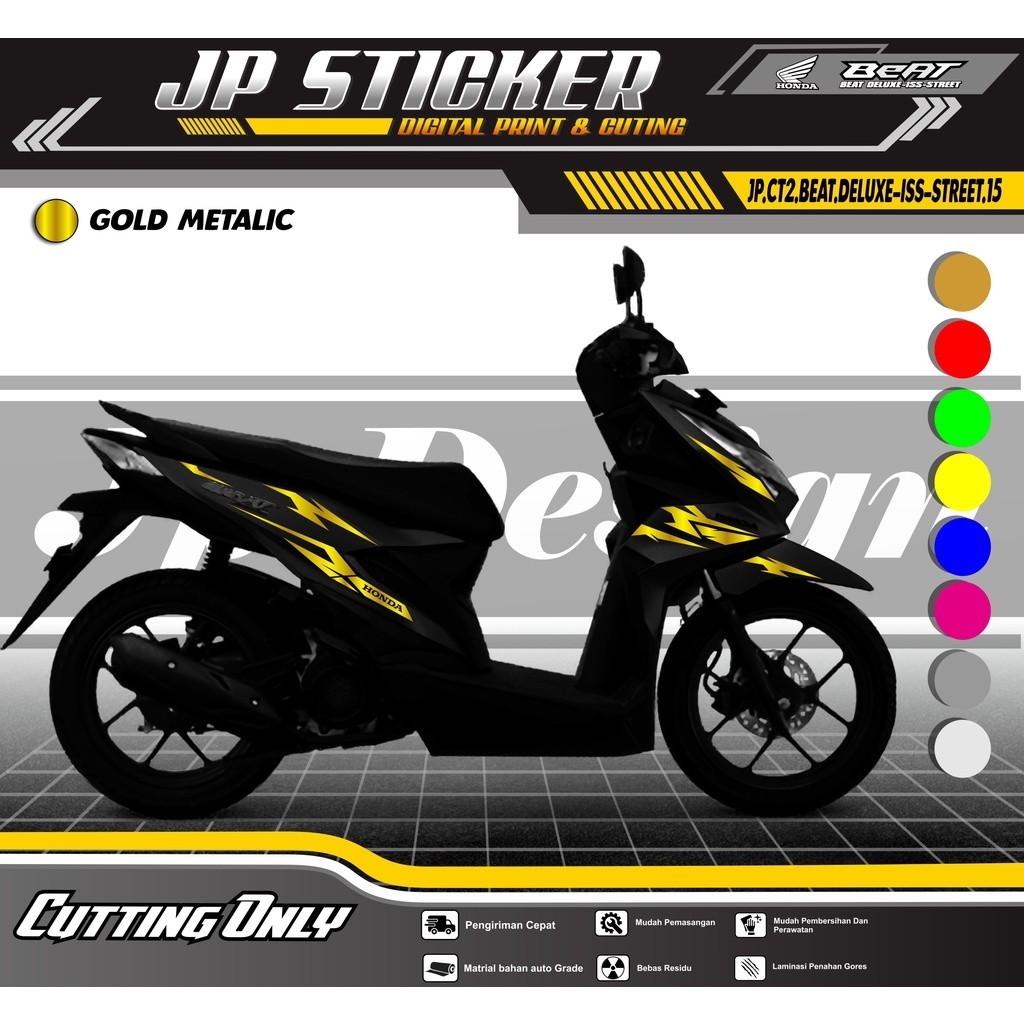 JP Cutting Sticker BEAT DELUXE ISS STREEET - Aksesoris/Variasi  Honda BEAT DELUXE-ISS-STREET VARIASI HOLOGRAM GOLD DLL (2020 2021 2022) JP.CT2.15