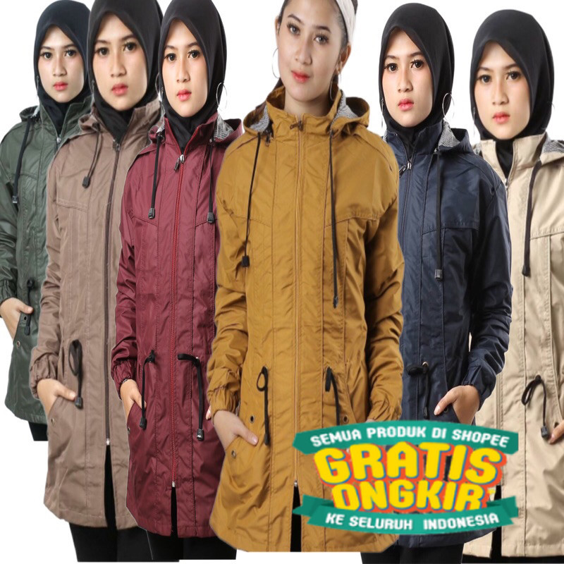 jaket parasut wanita kekinian zipper anti air angin motif polos Jaket outdor wanita -jaket parka mur