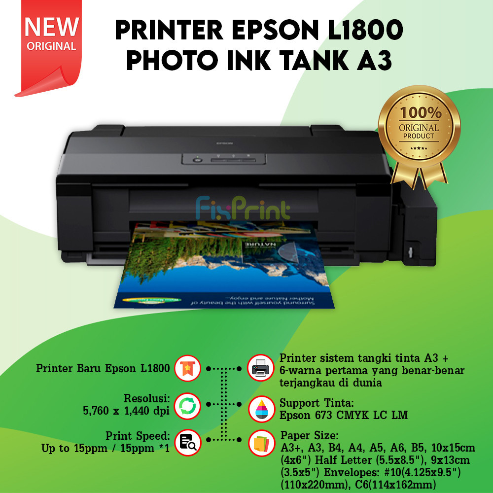 Epson Printer L1800 Print A3+ Mesin L 1800 A3 InkTank Borderless Photo Warna 6 color Infus Print Onl