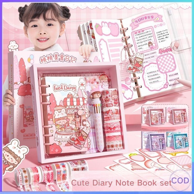 

【COD】Cute Diary Note Book set binder A6 spiral folder Buku Jurnal Anak Dengan Diy Sticker Hadiah Lucu Set Hadiah Anak