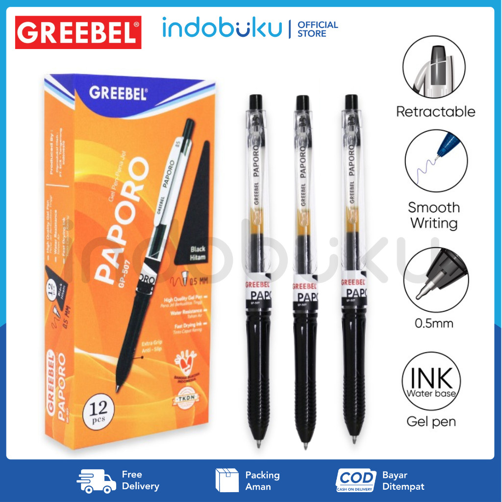 

Pulpen Gel Pen Greebel Paporo 0.5mm GP-507 ( 1 Pack Isi 12 PCS )