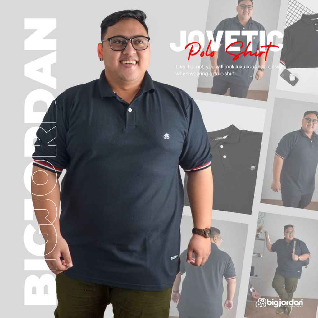 JOVETIC Polo shirt baju kaos big size 2XL 3XL 4XL 5XL 6XL 7XL 8XL kaos kerah pria jumbo hitam abu ab