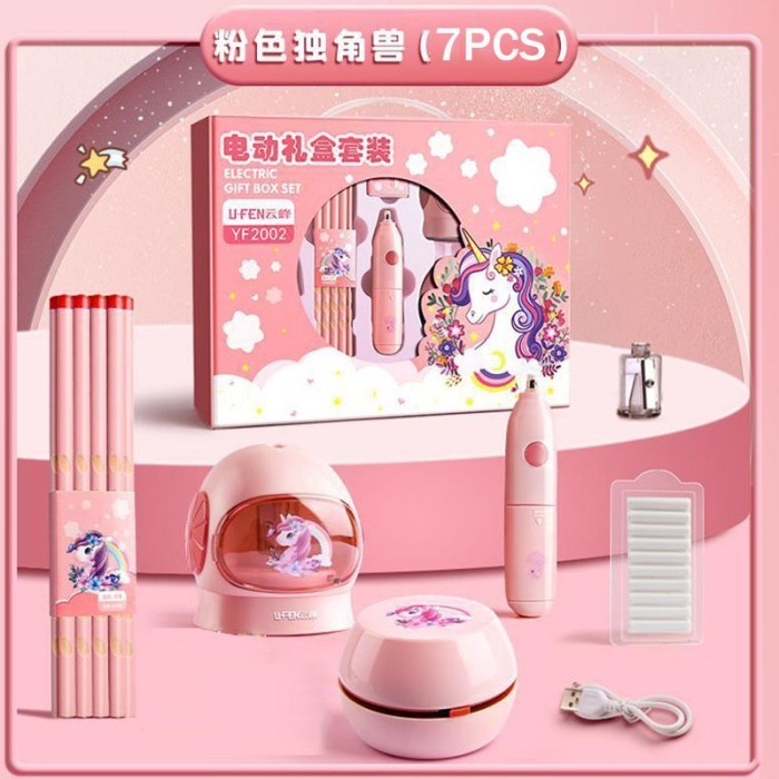 

Set Alat Tulis /Elektrik Rautan Penghapus Vacuum Pensil 11 In 1 /Anak - 7 set pink