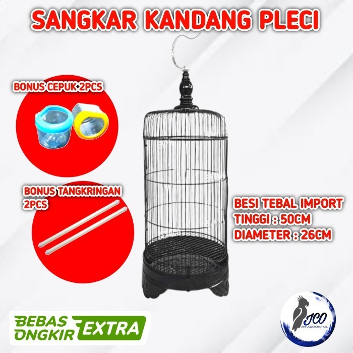 Sangkar besi tebal untuk burung pleci ciblek lovebird parkit kenari ukuran 26x50 cm warna hitam puti