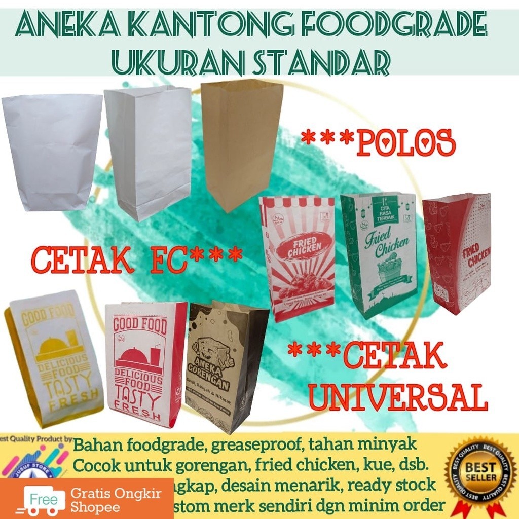

50pcs Kantong Kertas makanan, paper bag makanan, paperbag foodgrade