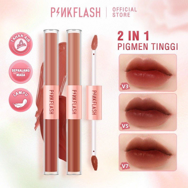 - PINKFLASH Duo LipGloss Dual-ended Liquid Lipstik ombrelips Matte Velvet