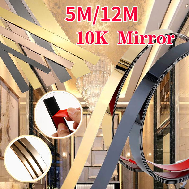 5M/12M List Plat Strip Mirror Gold / Stainless SS201 Steel 10K Mirror Flat Decorative Lines /Stiker 