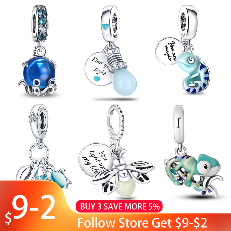 Charms Fit Pandora 925 Original Bracelets Chameleon Luminous Firefly Butterfly Silver 925 Charms Bea