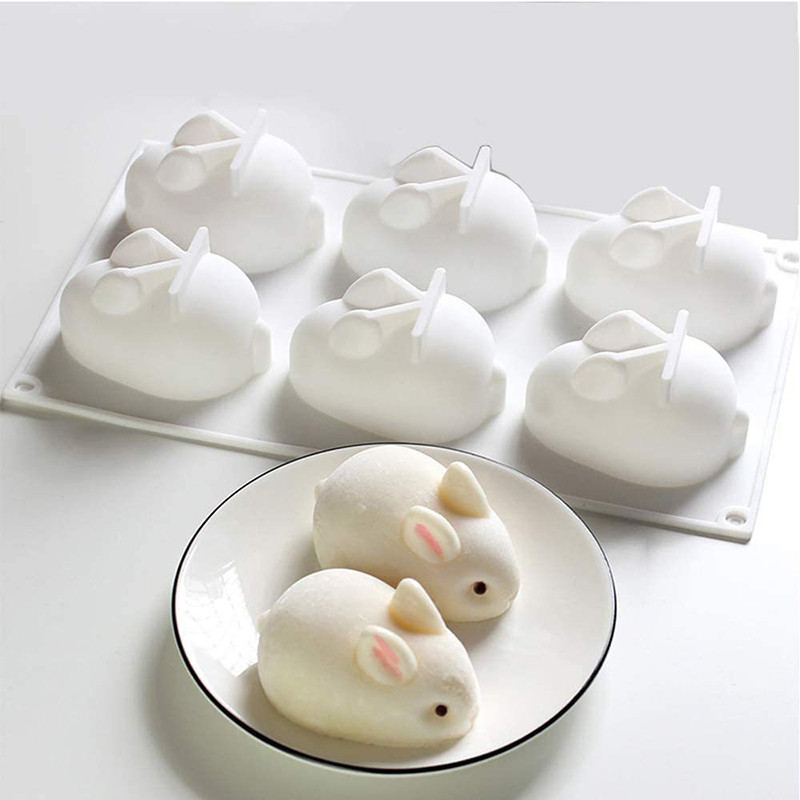 Silicone Rabbit Mold Fondant Bunny Mold Chocolate Cake Mold 6-cavity Mousse Cake Decoration Dessert 