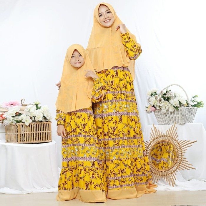 Sale couple ibu anak Karina ceruty baju pasangan lebaran murah kal  - mustard