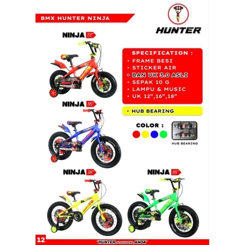 SEPEDA ANAK LAKI LAKI BMX 12 / 16 / 18 INCH HUNTER NINJA BAN JUMBO 3.0 MURAH ASLI ORIGINAL SURABAYA 