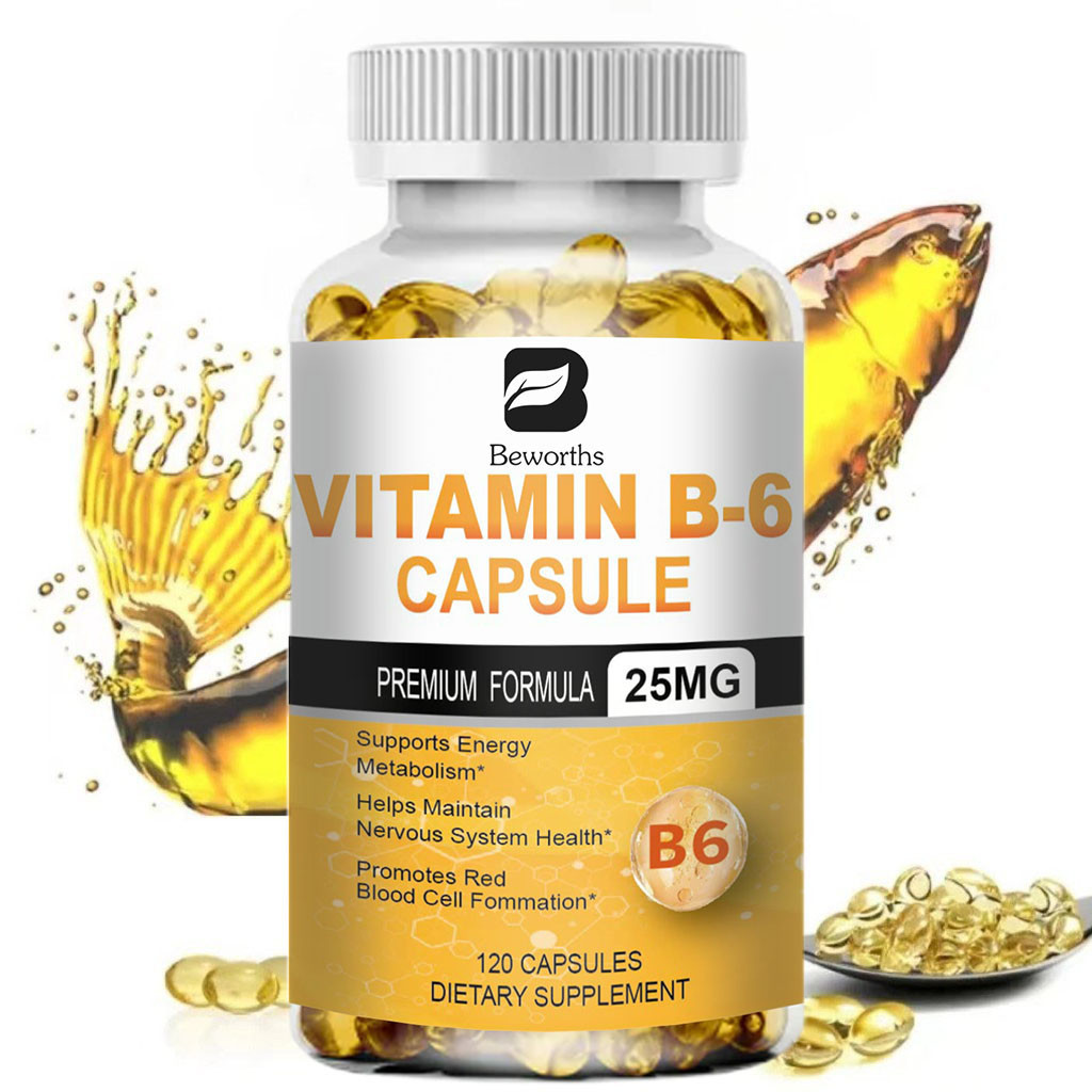 BEWORTHS Vitamin B6 Capsule 25 Mg B6 PYRIDOXINE Support Hair Blackening Healthy Skin Metabolism Card