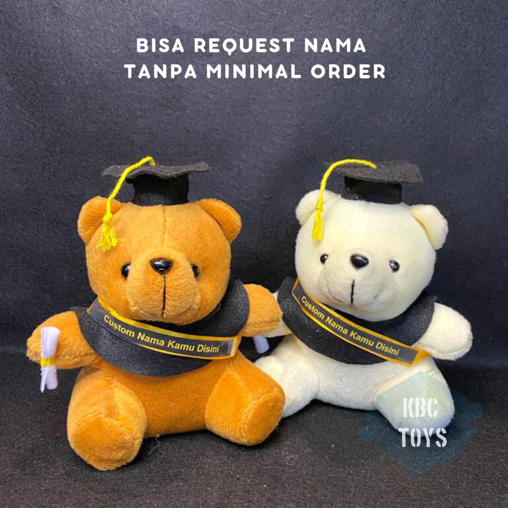 Boneka Teddy Wisuda/Boneka Teddy Bear Wisuda 15cm Bisa Tambah Selempang Nama - Boneka Toga Kecil-Coc