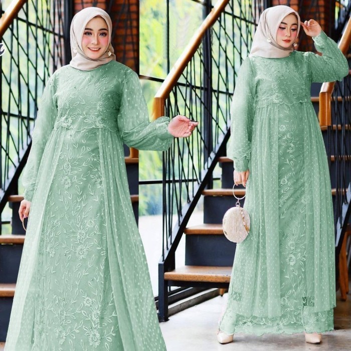 gamis aulia sage dress baju pesta jumbo xxl seragaman murah
