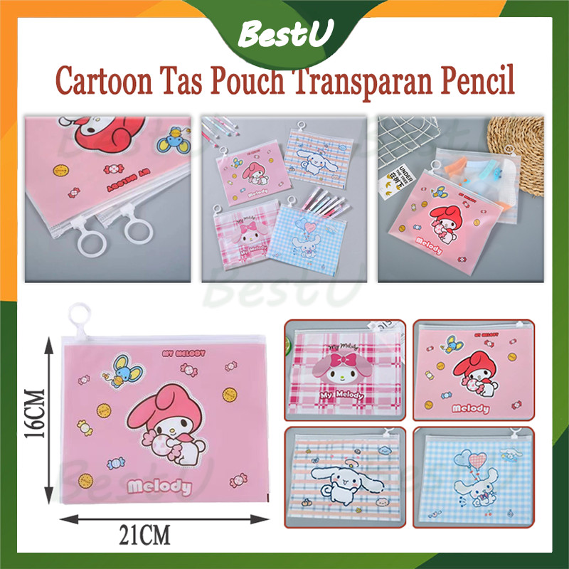 

tempat pensil sanrio/zipper stationery bag multifungsi motif sanrio lotso/pouch ziplock transparan salju motif krakter sanrio/zipper bag organizer motif sanrio
