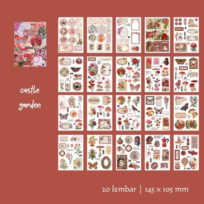

ic] Buku deco sticker vintage aesthetic ukuran A6 isi 20 lembar - castle garden