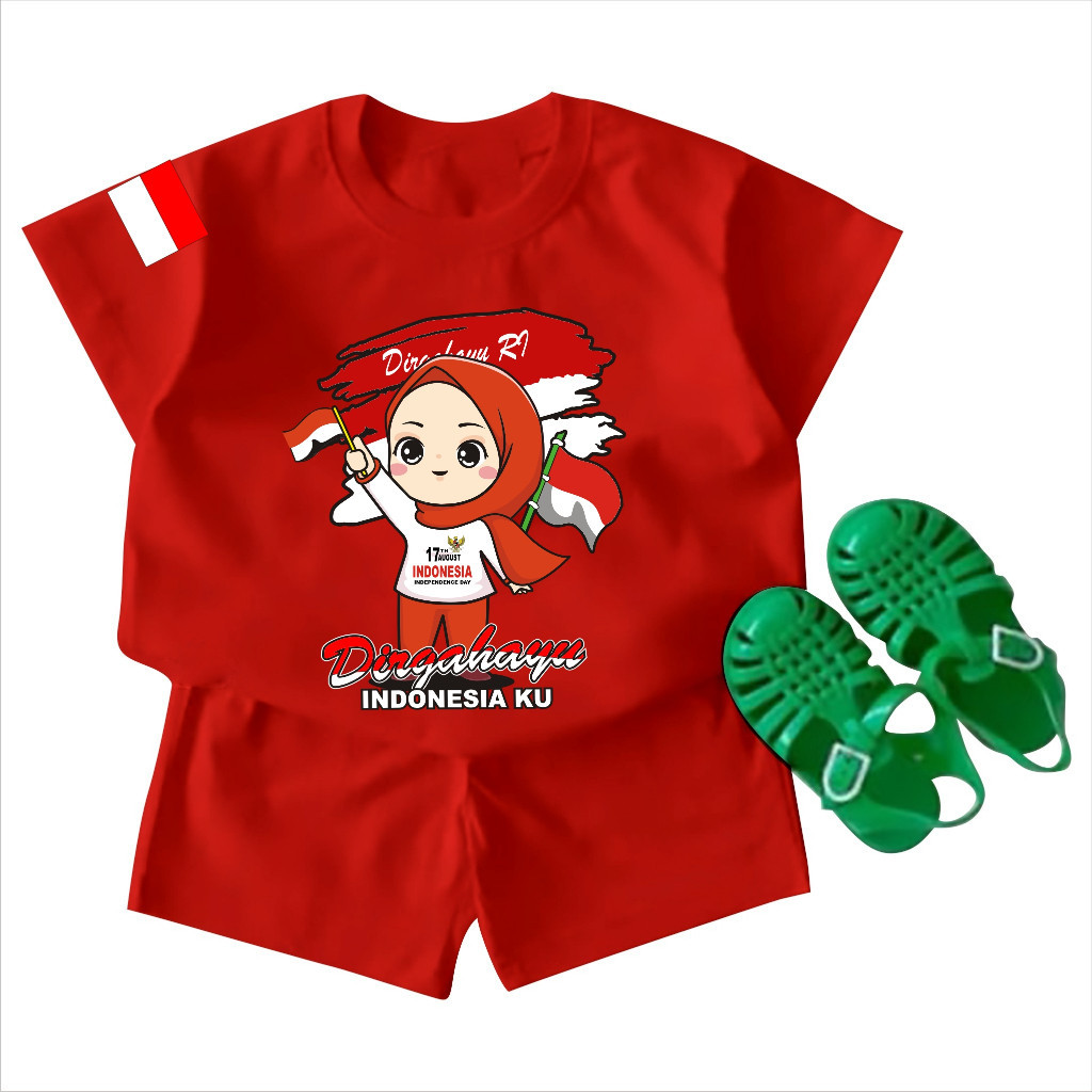 Xv Stelan Anak Anak Cewek Dan Cowok Hut RI Ke 79 Hut Jilbab Atasan Anak Anak Bahan Kaos Katun Combed