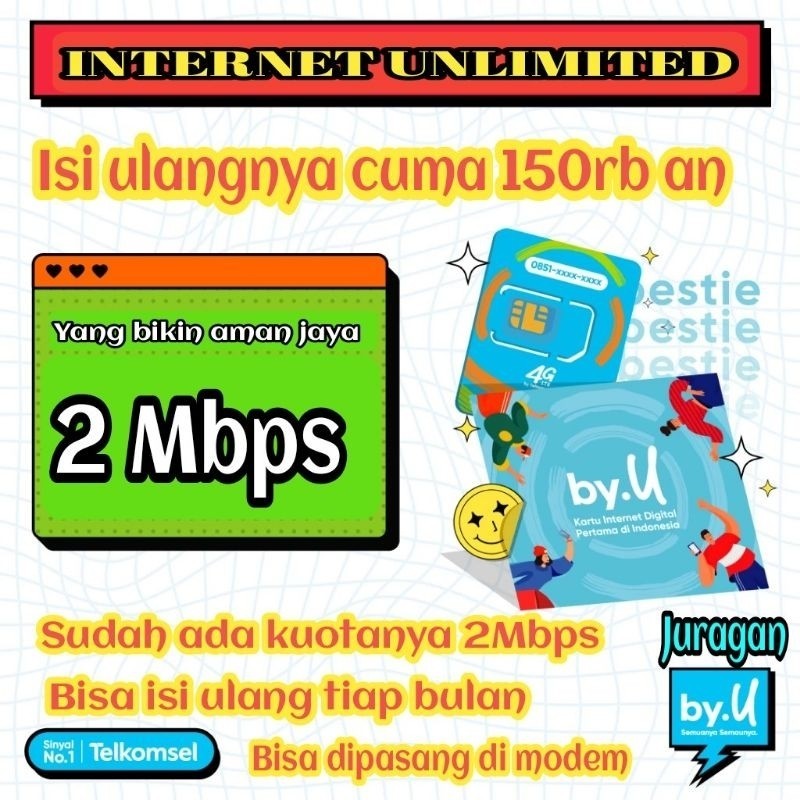 [ PROMO DAHSYAT ] Kartu perdana by u sudah ada kuota 2mbps 30 hari bisa unlimited 2Mbps